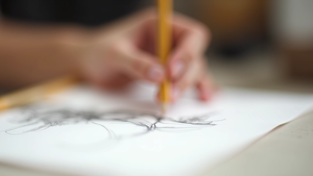 A close-up of a hand holding a pencil over a sketch pad with light shading techniques visible on the paper
