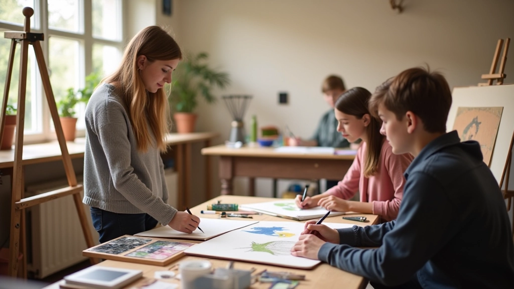Art studio and classroom environment showing students working with an instructor
