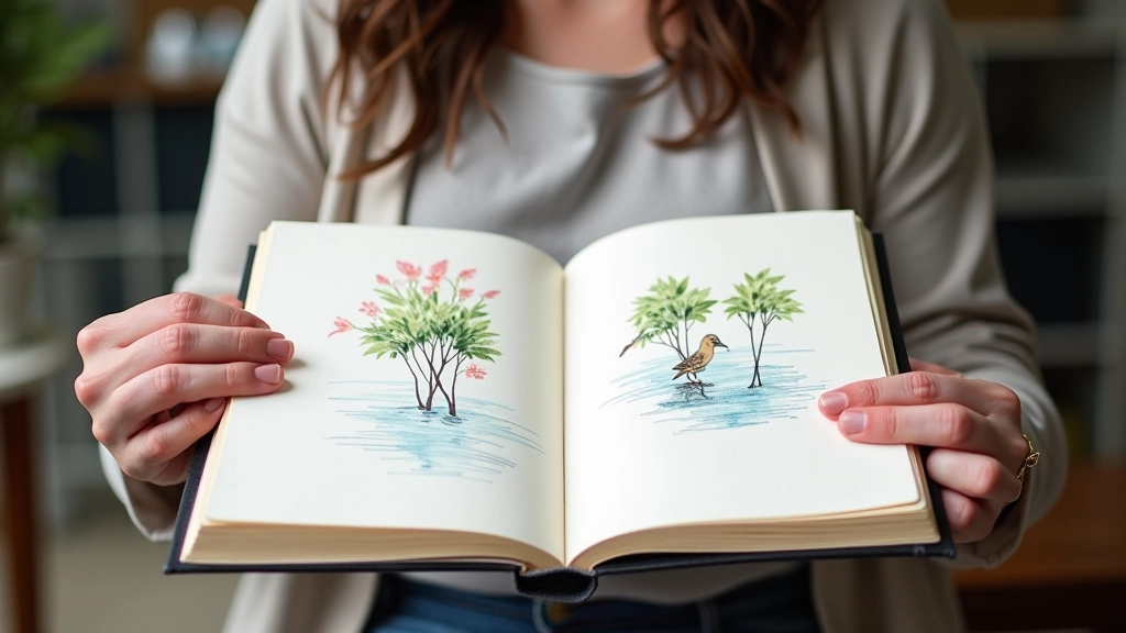 Open art journal pages filled with sketches, watercolors, mixed media and personal creative expressions